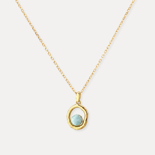 Natural larimar pendant necklace with an organic 18k gold-plated sterling silver frame