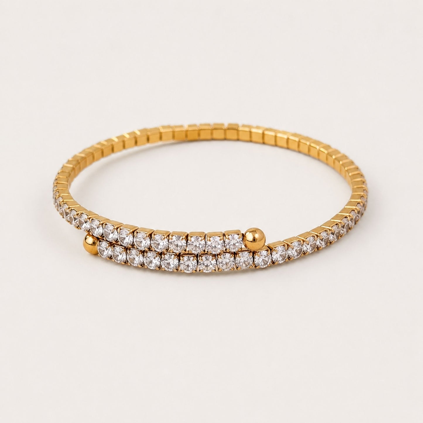 Front view of the Crossline CZ Bracelet with two continuous cubic zirconia rows crossing at the center