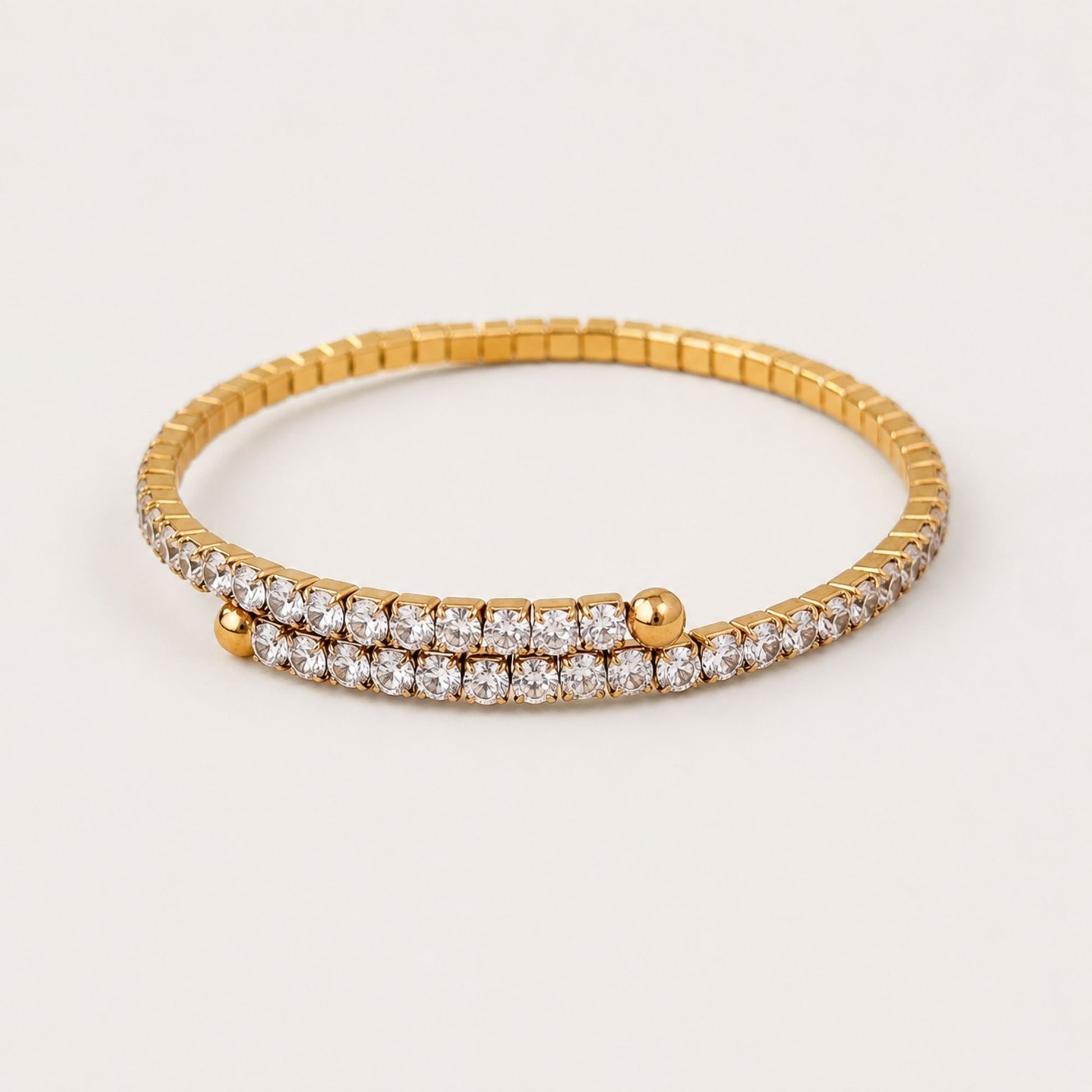 Front view of the Crossline CZ Bracelet with two continuous cubic zirconia rows crossing at the center