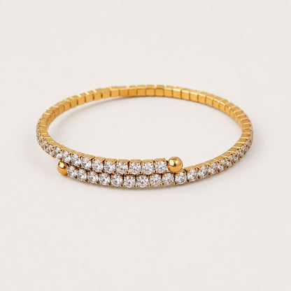 Front view of the Crossline CZ Bracelet with two continuous cubic zirconia rows crossing at the center