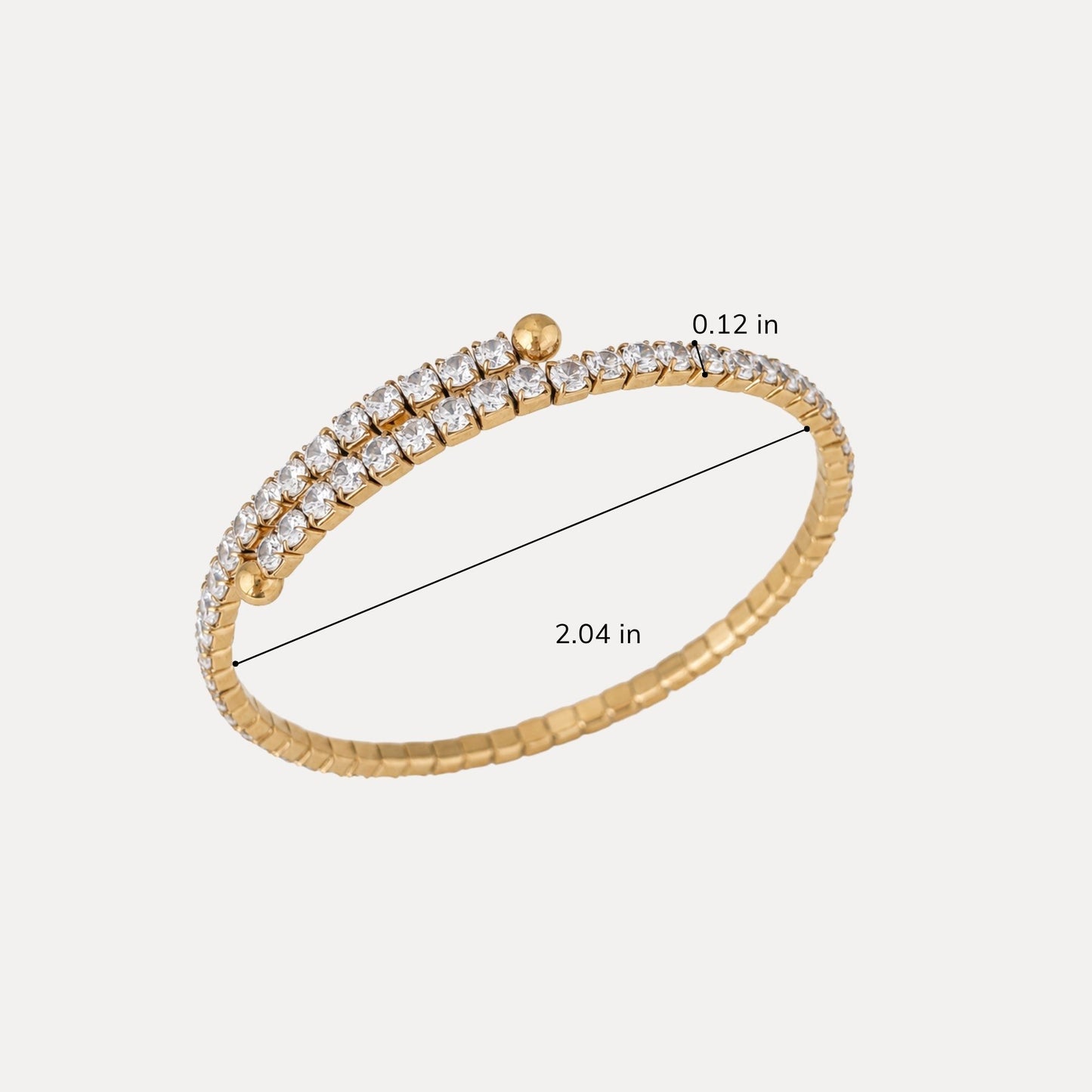Crossline CZ Bracelet size detail showing an approximately 2.04 inch inner diameter and 0.12 inch cubic zirconia detail