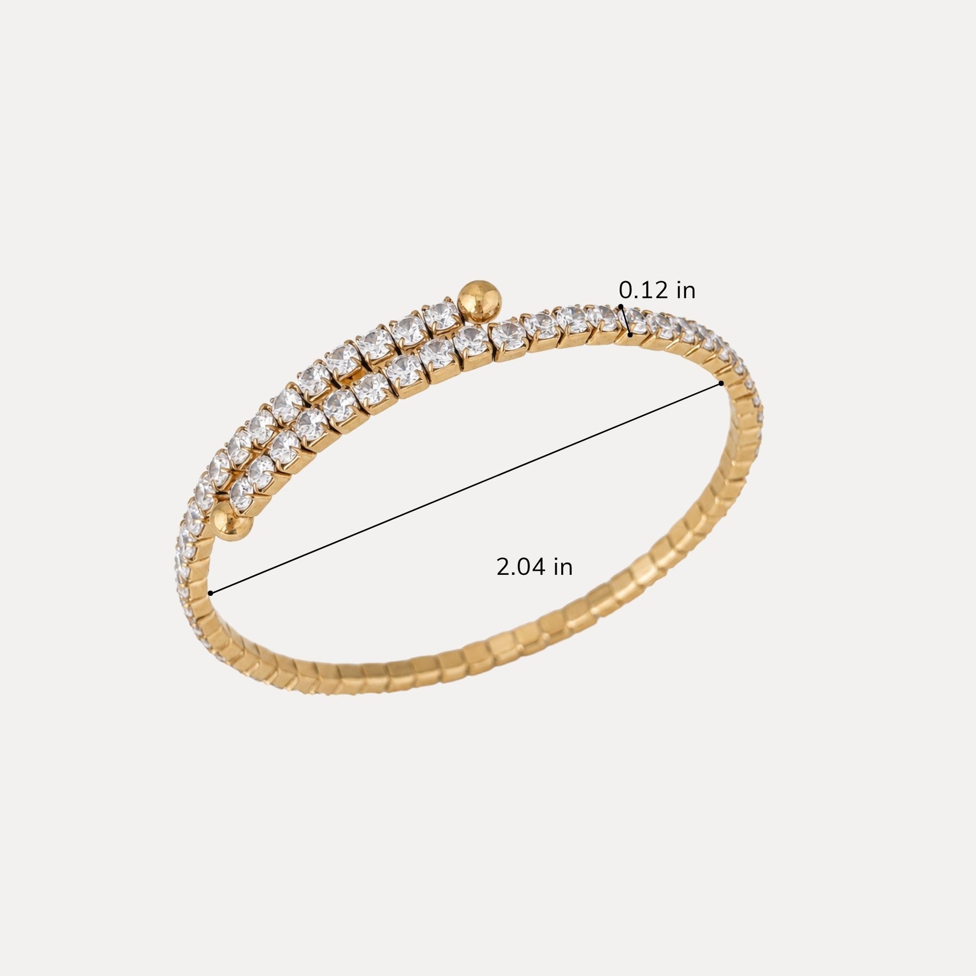 Crossline CZ Bracelet size detail showing an approximately 2.04 inch inner diameter and 0.12 inch cubic zirconia detail