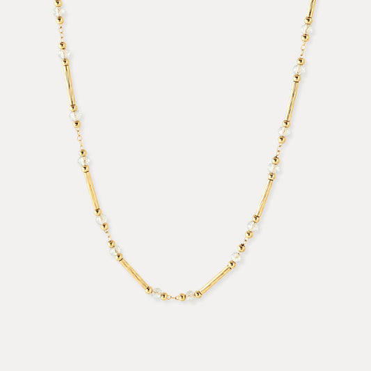 Faceted crystal bead necklace with 18k gold-plated brass bar details