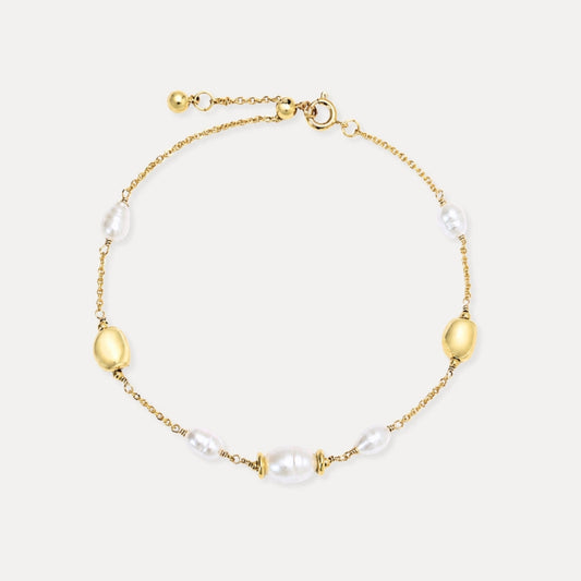 Freshwater pearl adjustable bracelet with 18k gold-plated brass chain
