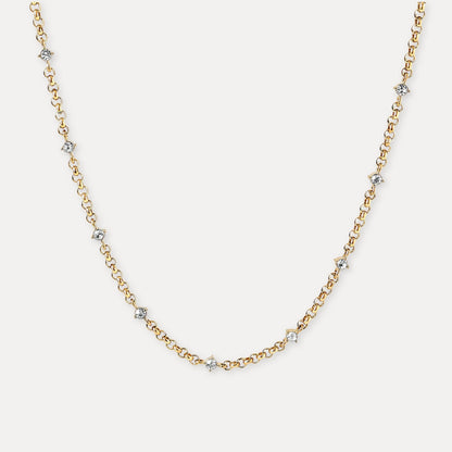 Gold zircon chain necklace with small clear stones and 18k gold-plated stainless steel chain.
