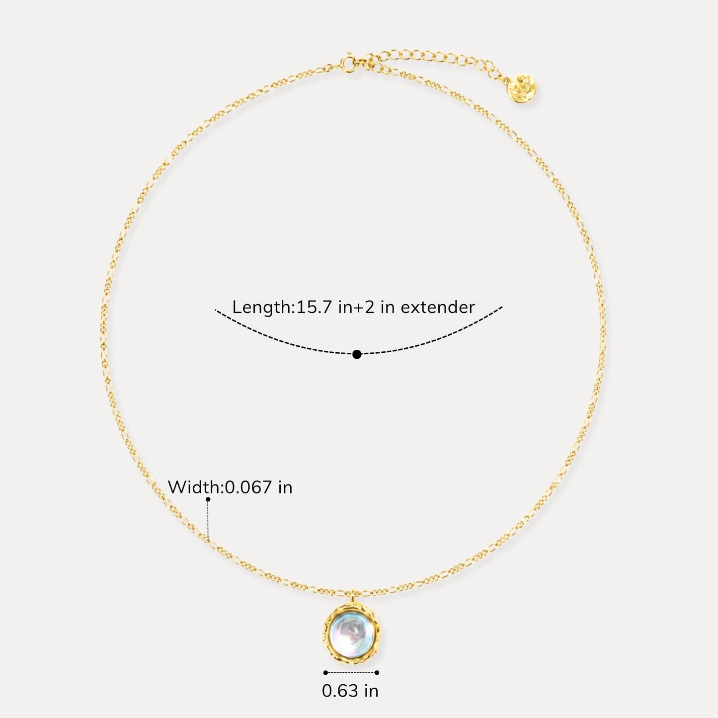 Lab-created moonstone pendant necklace measuring 15.7 inches with 2 inch extender