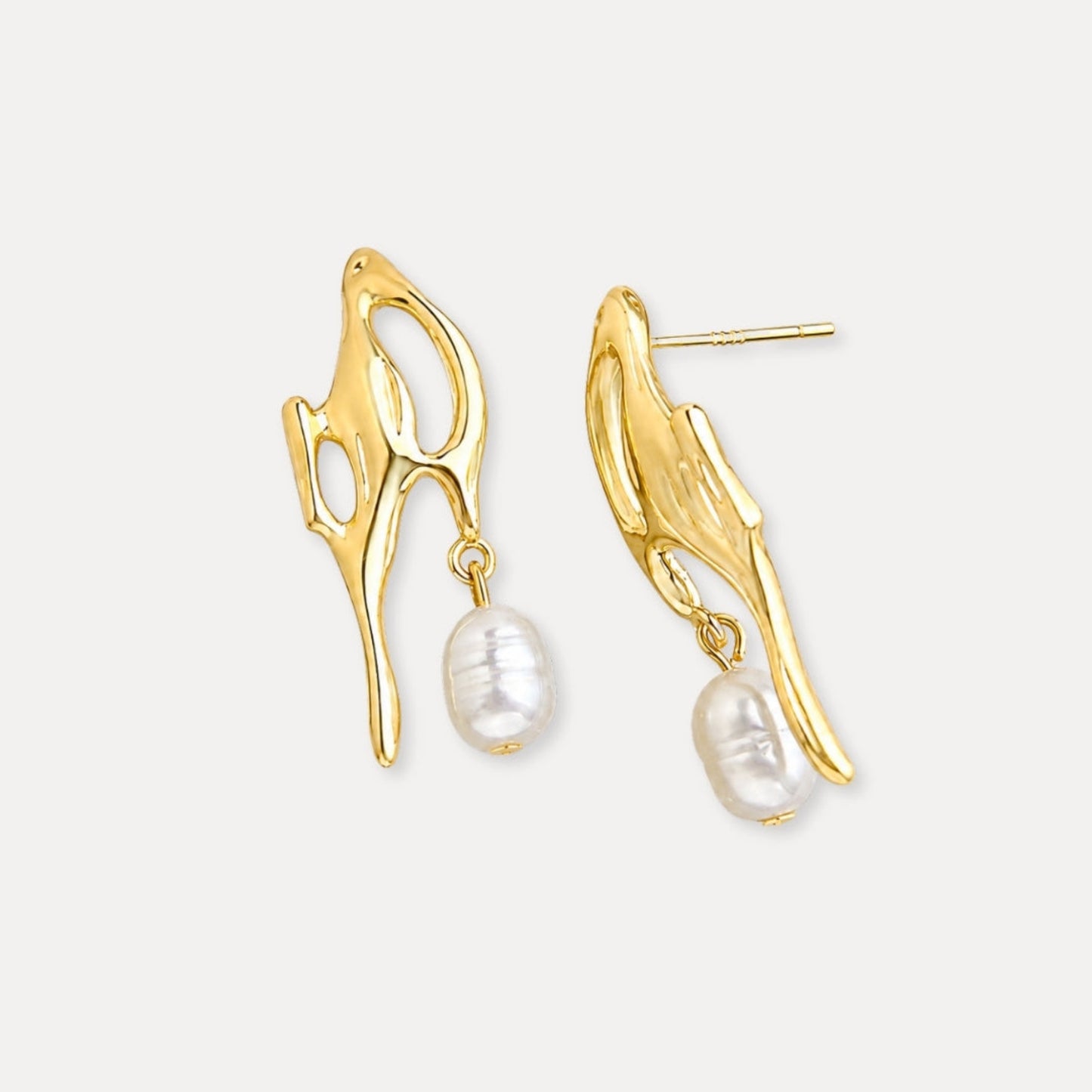 18k gold-plated brass earrings with freshwater pearl drops and sterling silver posts