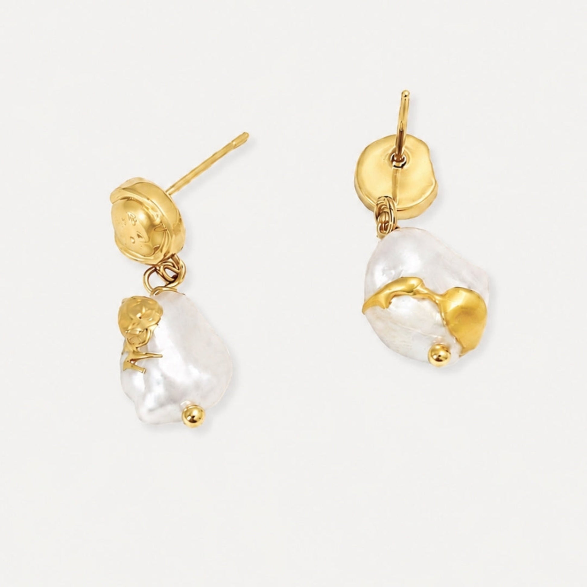 Back view of gold-plated freshwater pearl earrings with sterling silver posts
