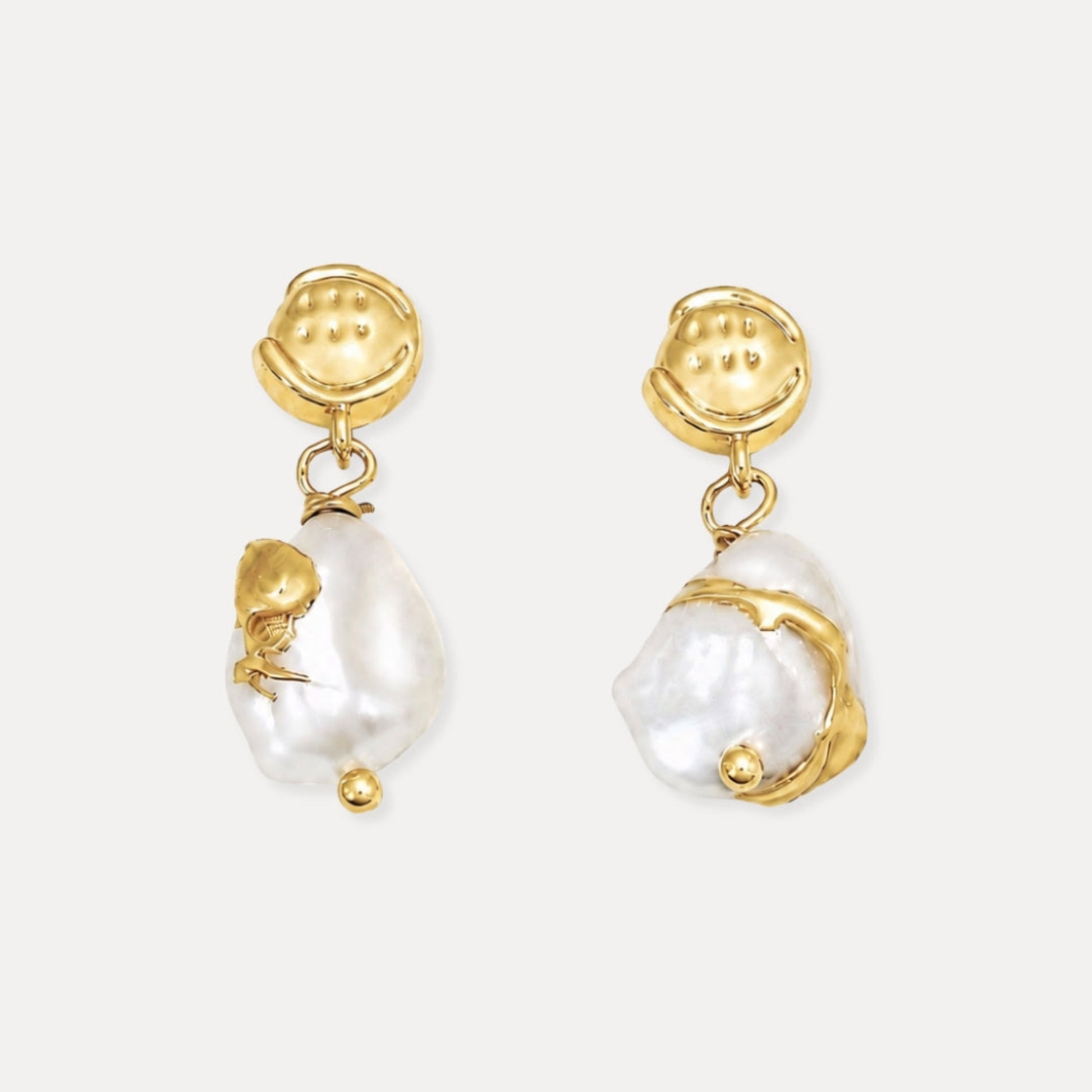 Freshwater pearl drop earrings with 18k gold-plated brass details