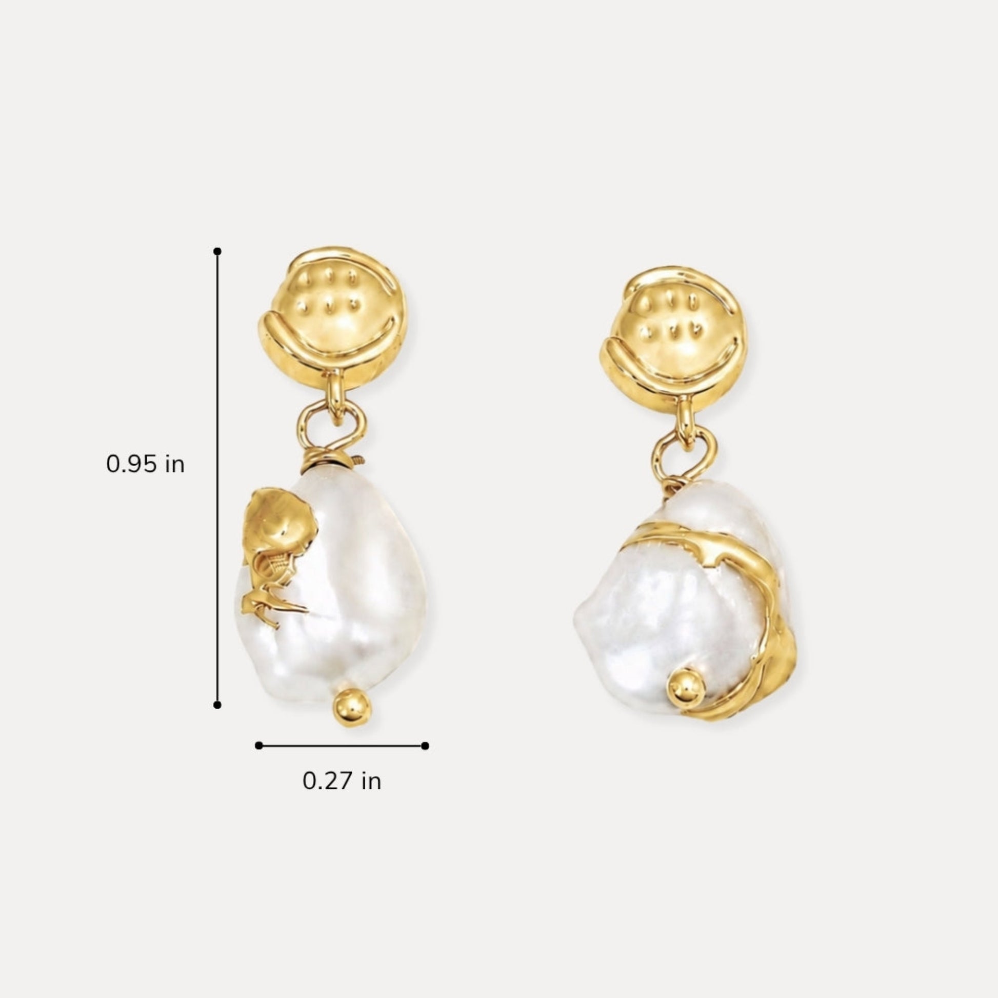 Freshwater pearl drop earrings with 0.95 inch length and 0.27 inch pearl width