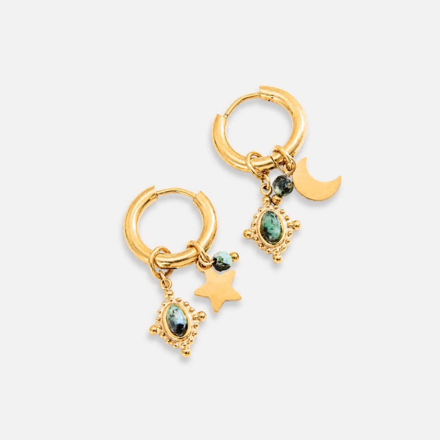 Natural stone charm hoop earrings in 18k gold-plated stainless steel