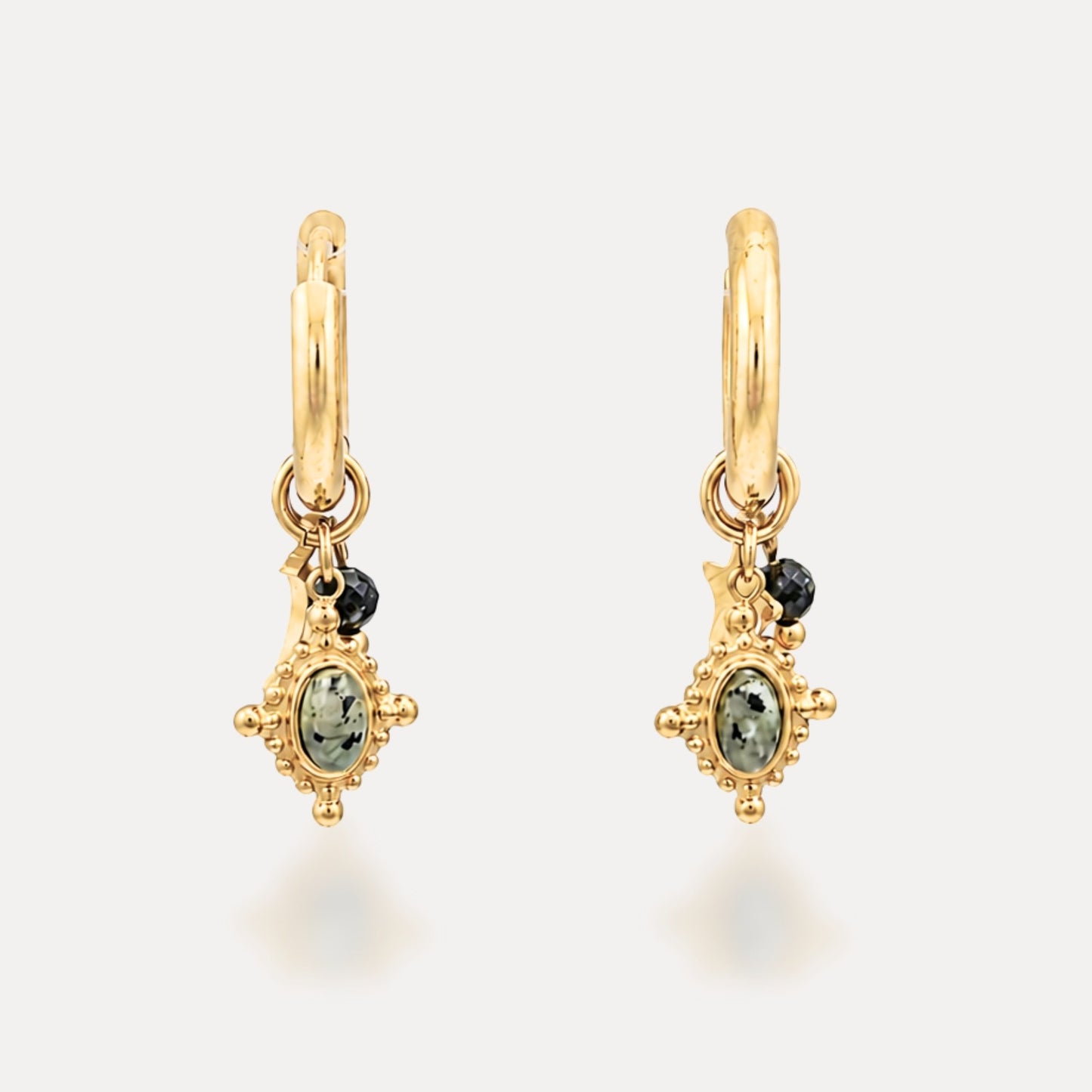 Natural stone charm hoop earrings in 18k gold-plated stainless steel