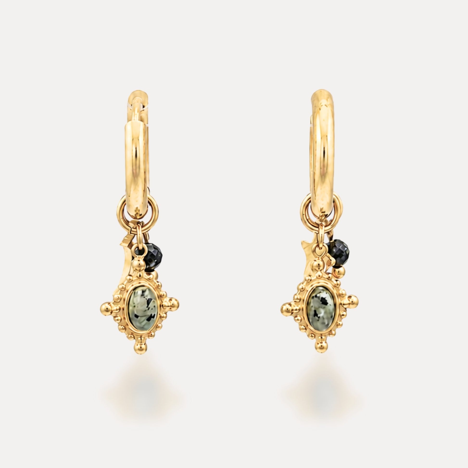 Natural stone charm hoop earrings in 18k gold-plated stainless steel