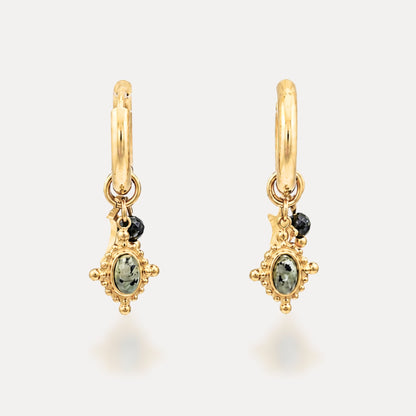 Natural stone charm hoop earrings in 18k gold-plated stainless steel