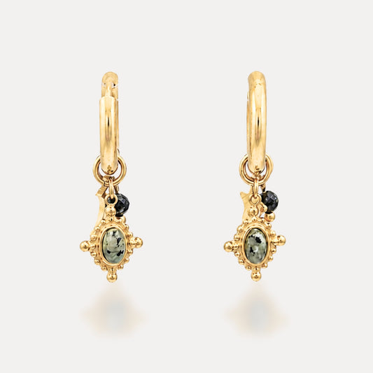 Natural stone charm hoop earrings in 18k gold-plated stainless steel
