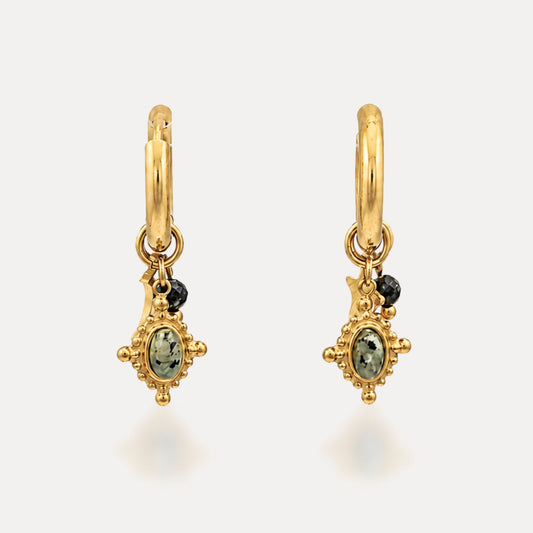 Natural stone charm hoop earrings in 18k gold-plated stainless steel