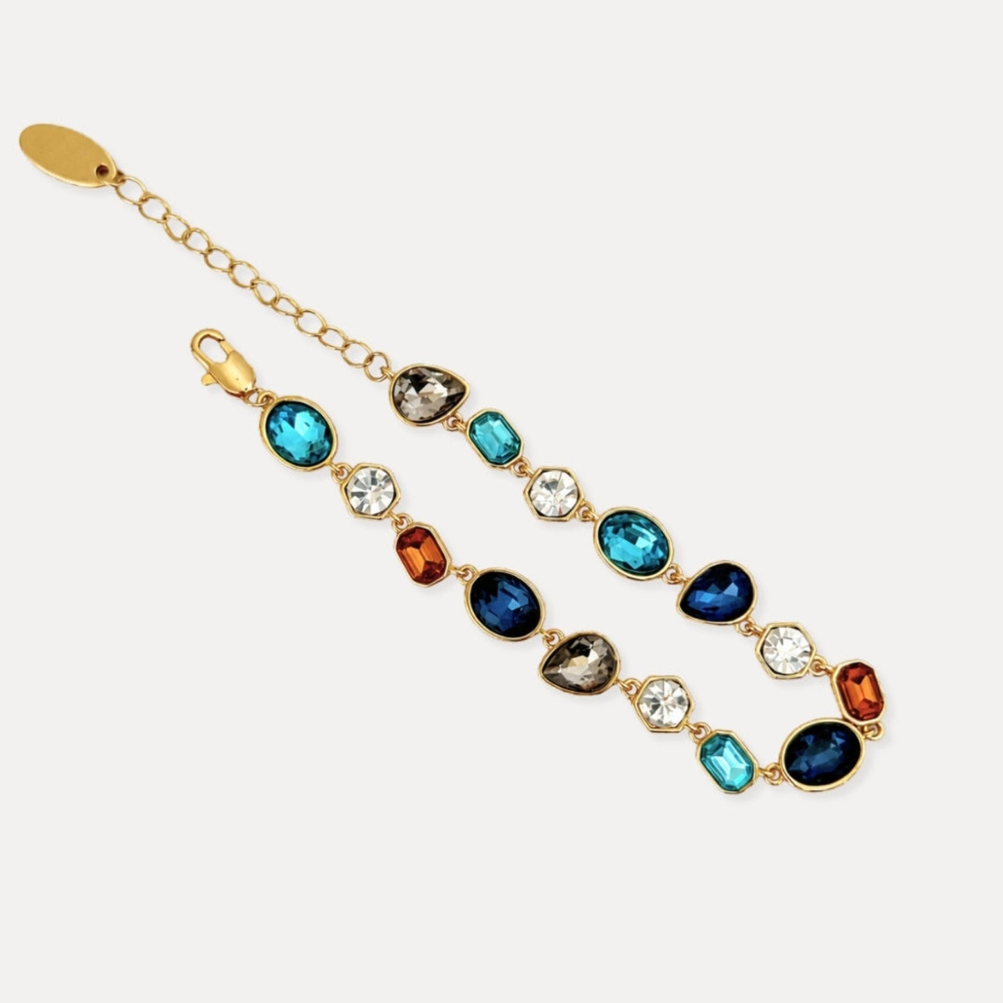 Multicolor glass bracelet with blue amber clear and smoky stones
