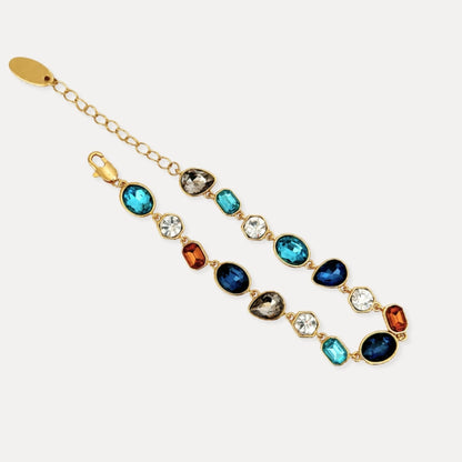 Multicolor glass bracelet with blue amber clear and smoky stones