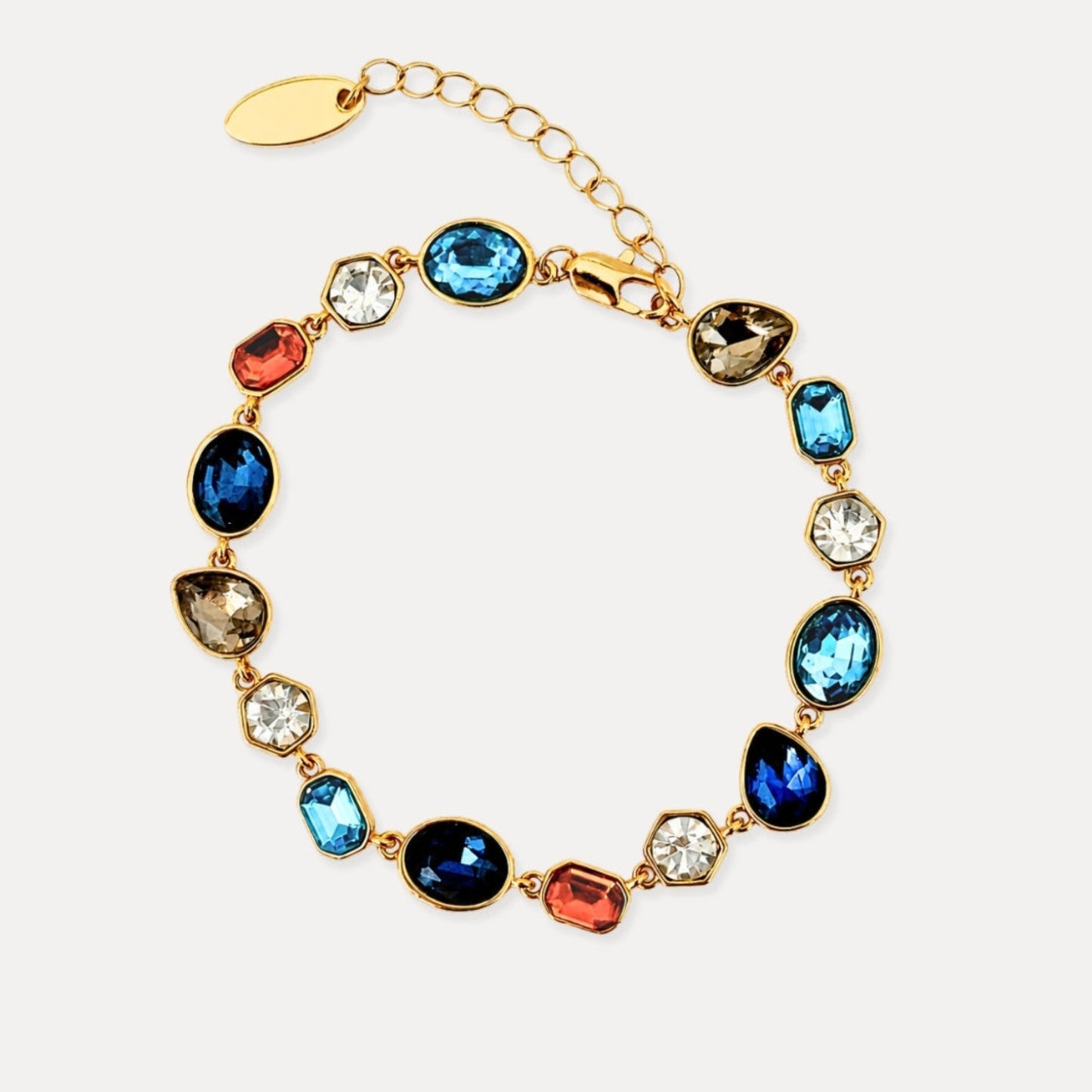 Colorful glass bracelet set in 18k gold-plated brass