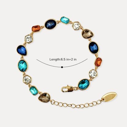 Colorful glass bracelet measuring 6.5 inches with 2 inch extender