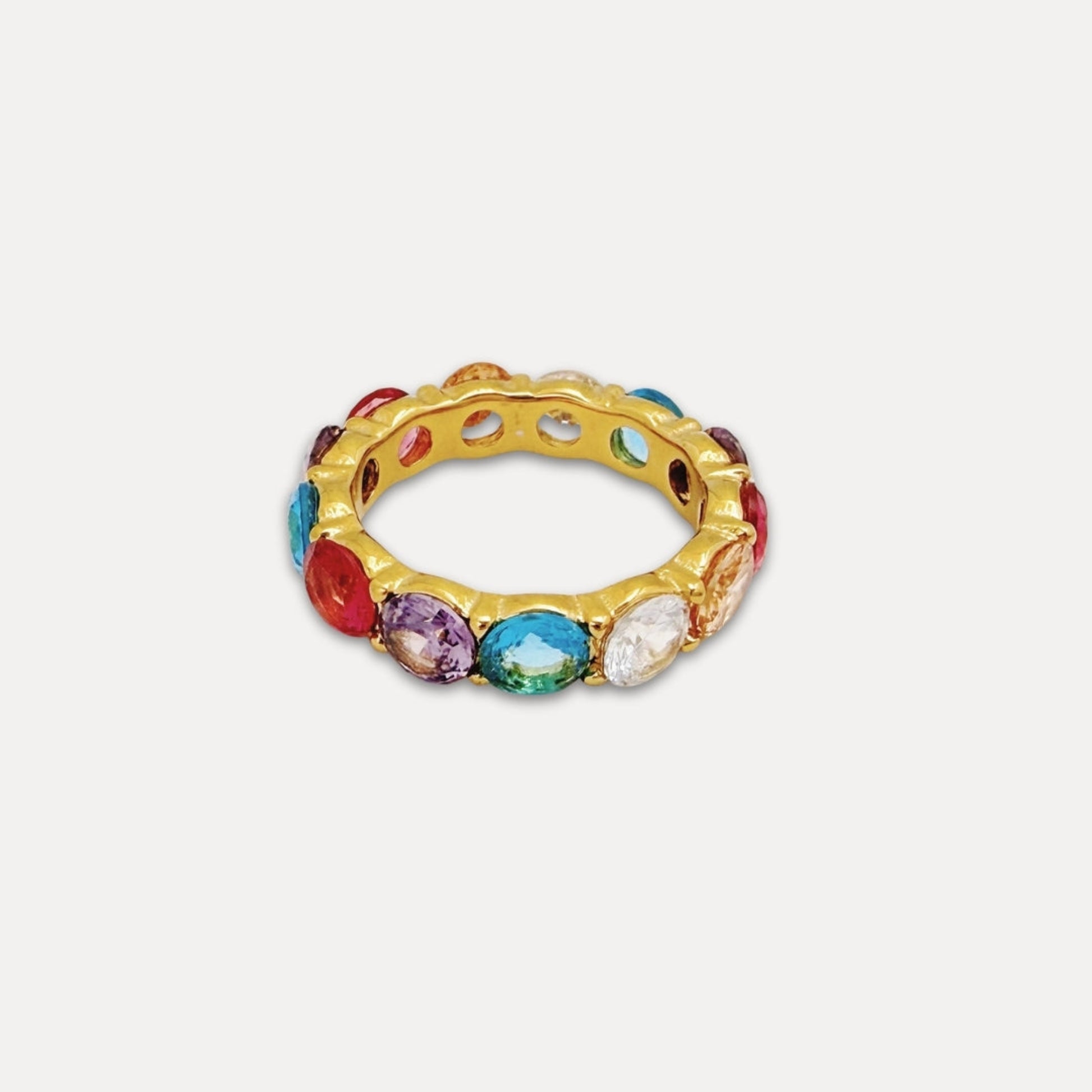 Multicolor cubic zirconia ring in 18k gold-plated stainless steel