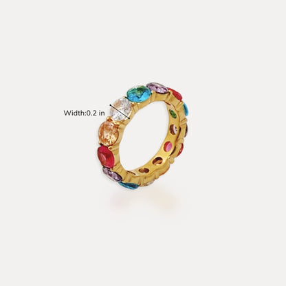 Multicolor CZ ring with 0.2 inch stone width measurement