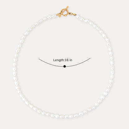 Freshwater pearl necklace shown with 16 inch length.