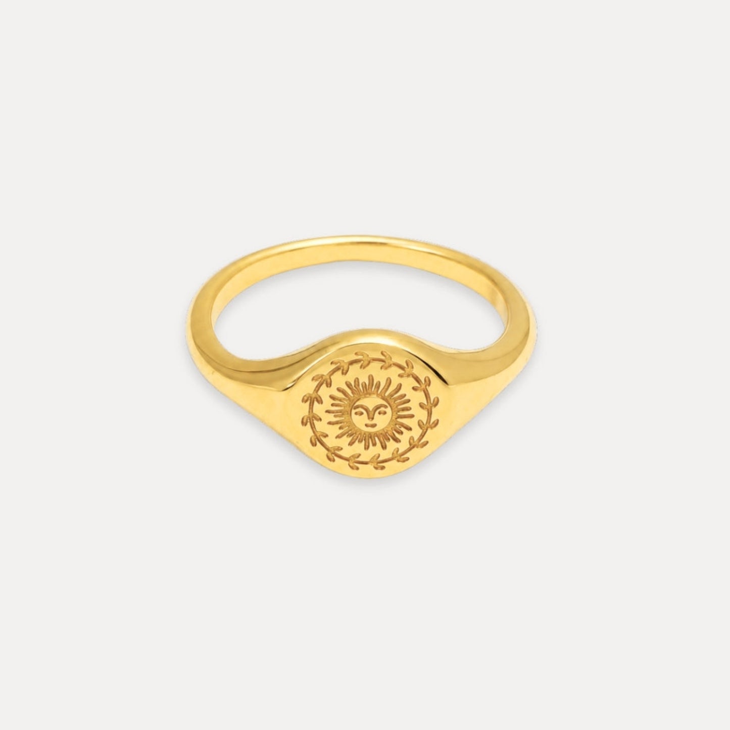 Gold sun signet ring in 18k gold-plated stainless steel