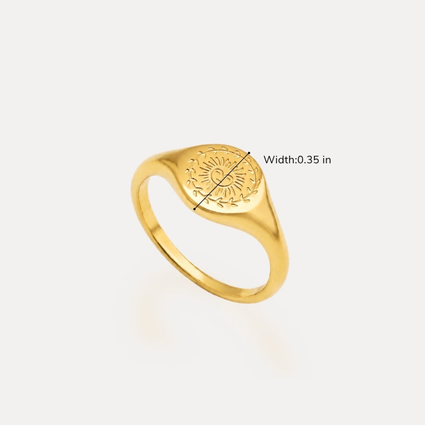 Gold sun signet ring with 0.35 inch face width