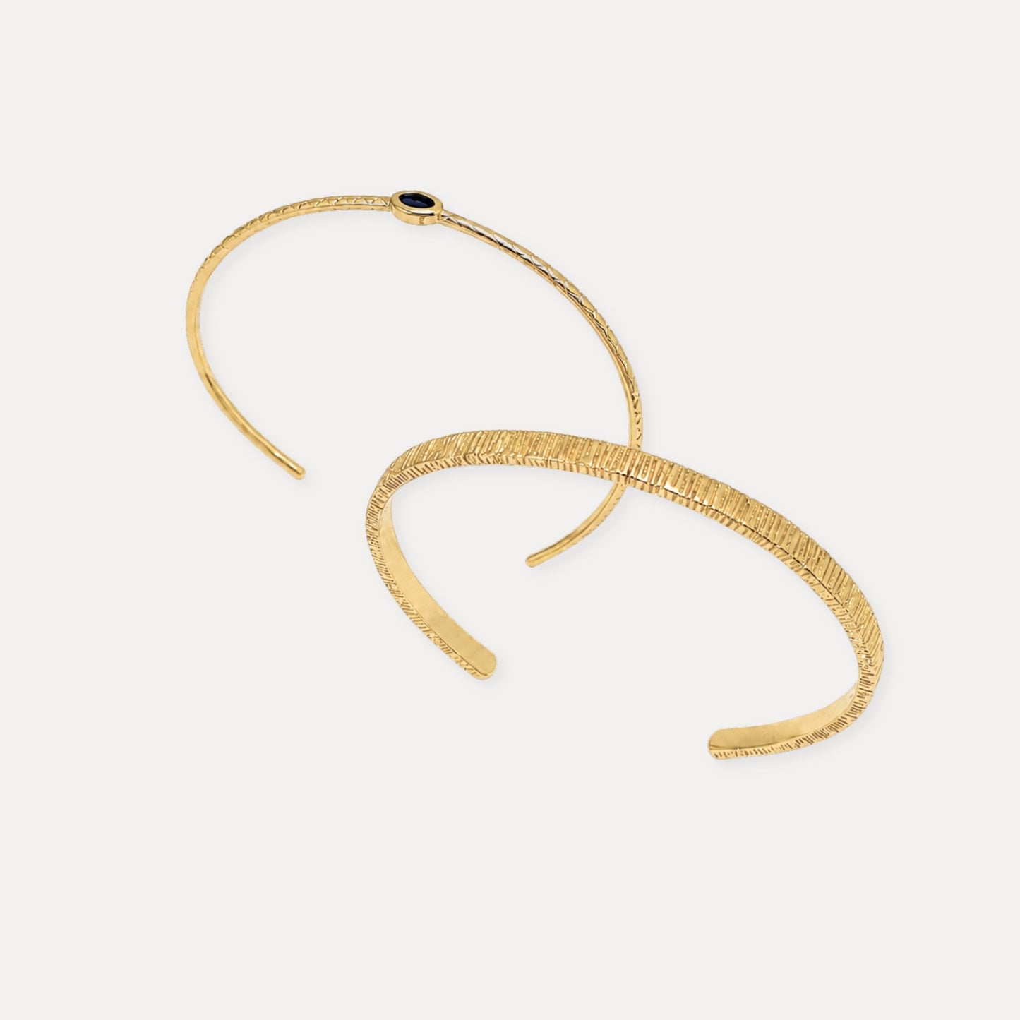 Textured gold cuff and slim blue CZ cuff bracelet set