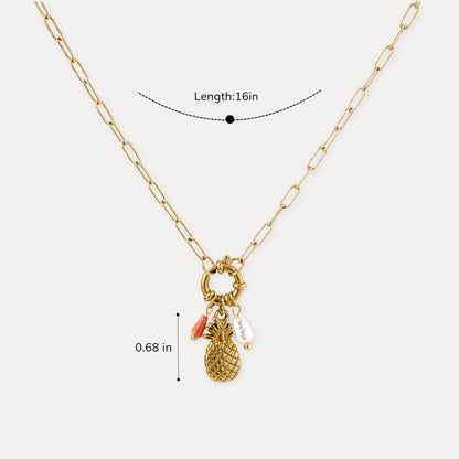 Pineapple charm necklace shown with 16 inch length and 0.68 inch pendant.