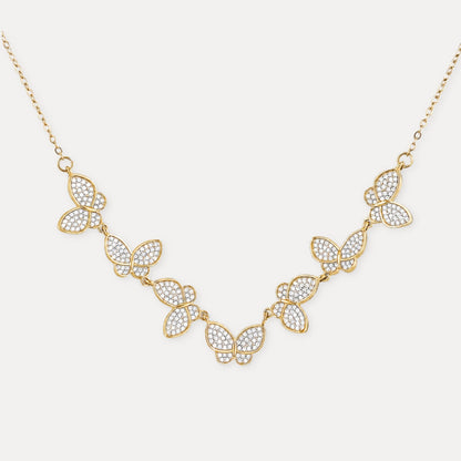 Gold butterfly necklace with zircon details and 18k gold-plated stainless steel chain.