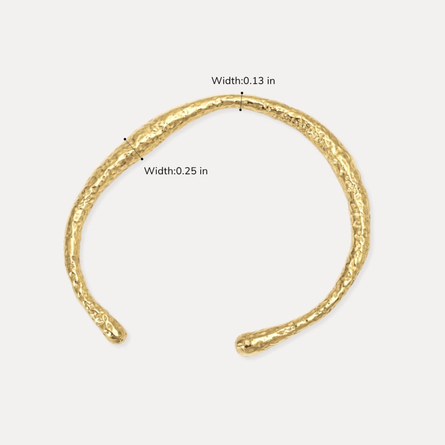 Textured open cuff bracelet with 0.13 inch and 0.25 inch width measurements
