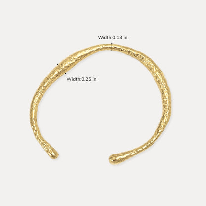 Textured open cuff bracelet with 0.13 inch and 0.25 inch width measurements